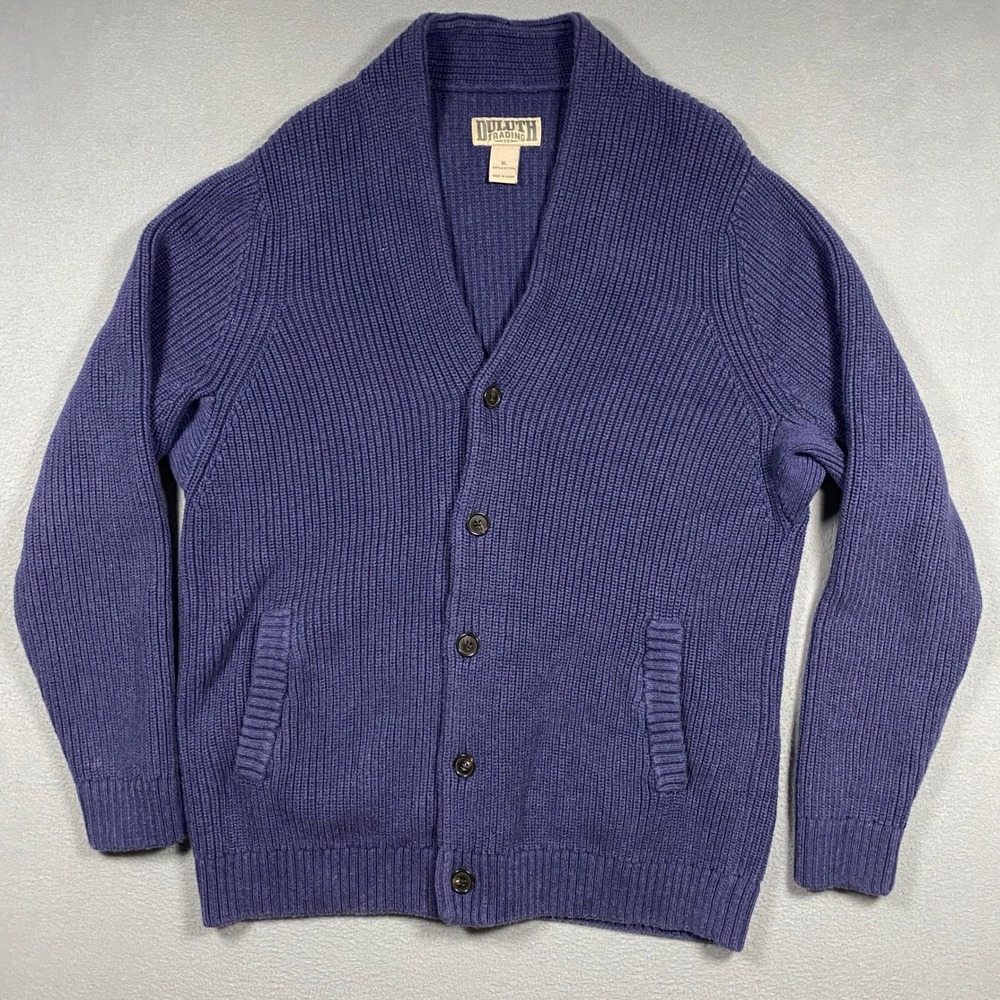 Duluth Trading Co Cardigan Sweater Mens XL Blue Shawl Collar Cotton 71257